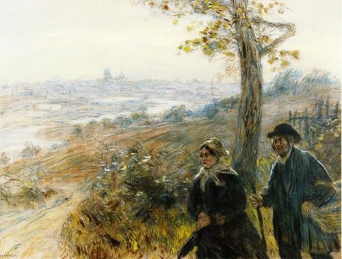 Pintura decorativa Contadini che vanno in città de gran formato 60x90cm con acabado premium