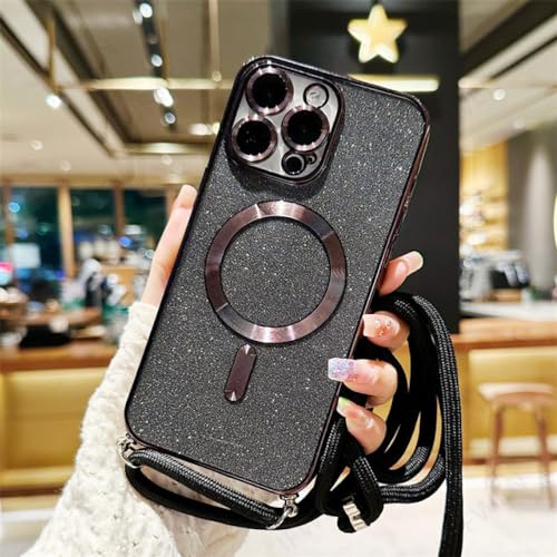 Étui magnétique iPhone 14 Pro Max avec lanière bandoulière noire
