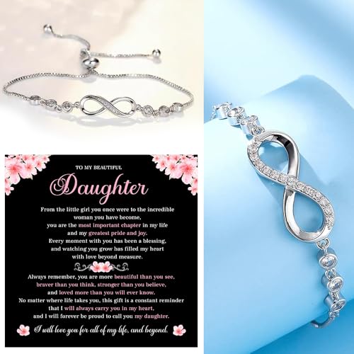 To My Daughter – Forever Connected Infinity Bracelet from Dad with Loving Message in Elegant Gift Box, Meaningful Gift for Daughter on Birthday, Christmas or Wedding, Cubic Zirconia Jewelry3
