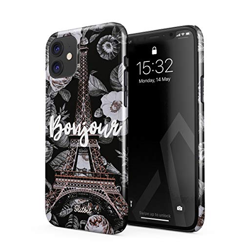 Glitbit Compatible with iPhone 11 Case Bonjour Paris Eiffel Tower Floral France City of Love Roses Flower Thin Design Durable Hard Shell Plastic Protective Case Cover