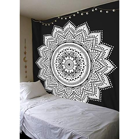 X-morrey Colorful Mandala Tapestry Indian Wall Hanging, Holiday decorationwall tapestry black and white mandala Bohemian Wall art Tapestry Beach towel 59”x78.7” (Black&White) Cover