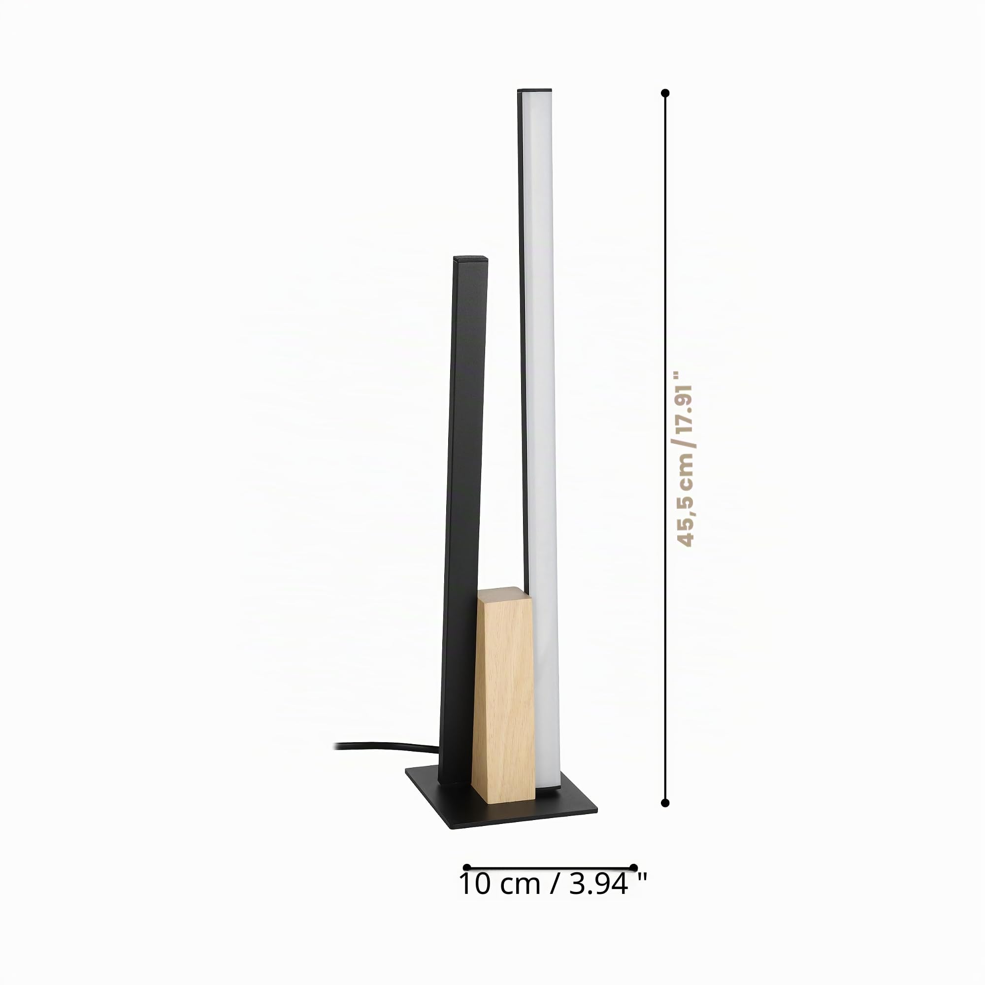 EGLO LED lámpara de mesa Panagria, luminaria minimalista para mesa de noche | FSC100HB, liluminador de aluminio, acero y madera en negro y marrón, luz deco para sala, blanca cálida