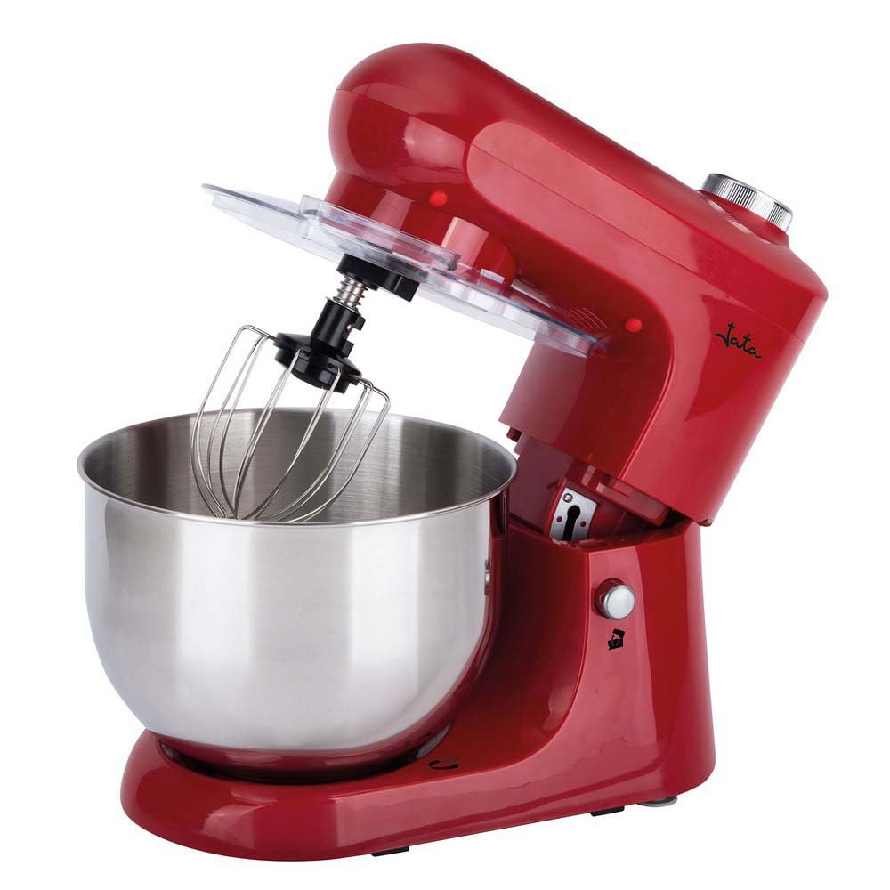Jata JEMA1502 Batidora Amasadora Mezcladora con Bol de Acero Inoxidable de 5 L, 1200 W, 6 velocidades + PULSE, Base Giratoria, Tapa antisalpicaduras, Incluye accesorios