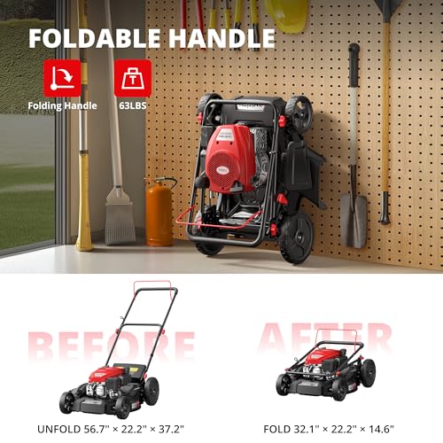 Image of AMERISUN 21 inch Gas Lawn Mower with 144cc Engine, 2-in-1 Mulching & Side Discharge, 6-Position Height Adjustment, Foldable Handles for Lawn, Yard and Garden