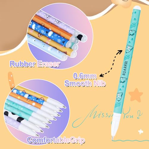 Happara 8 Stück Radierbare gelstifte set, Radierbaren Gelschreibern für Kinder, Tier Motiven radierbare Stifte, Einer Auswahl an Tintfarben und Designs, Geeignet für Schulen und Büros