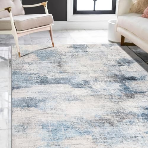 Image of Mcadore Modern Abstract Area Rug, 5x7 Washable Rugs for Living Room Bedroom Office Floor Rug Dining Room Indoor Accent, Soft Thin Throw Rug Floor Carpet for Kids Pet (Ink Blue)
