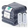 Manta térmica eléctrica tamaño Queen de 84 x 90 pulgadas con controles duales, manta térmica con franela y sherpa para cama, 8 niveles de calor y 10 horas de apagado automático, cuerpo completo, sofá