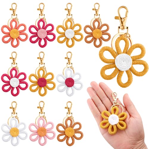 Quelay 12 Pcs Daisy Keychains Bulk Cute Bag Charm Flower Keyring Women