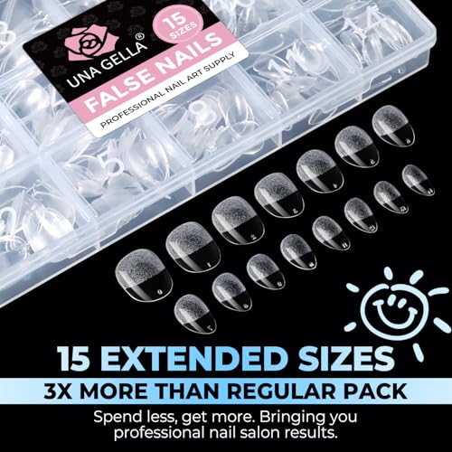 Image of UNA GELLA Extra Short Almond Nail Tips Full Cover 450PCS 15 Sizes