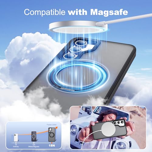 Image of for Samsung Galaxy S23 FE Case with 360 Rotatable Magnetic Ring Stand Compatible with Mag-Safe Military Protection Shockproof Matte Translucent Phone Cases for S23 FE,Black