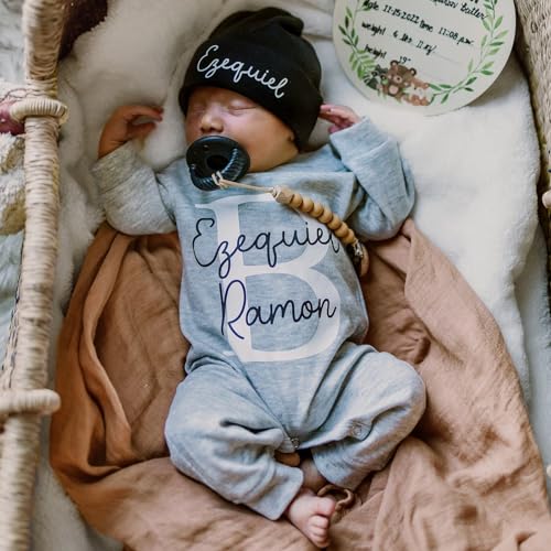 Personalized Newborn Baby Outfit Set - Monogrammed Sleeper, Custom Embroidered Romper, and Hat for Boys and Girls - Ideal Baby Shower Gift - Image 3