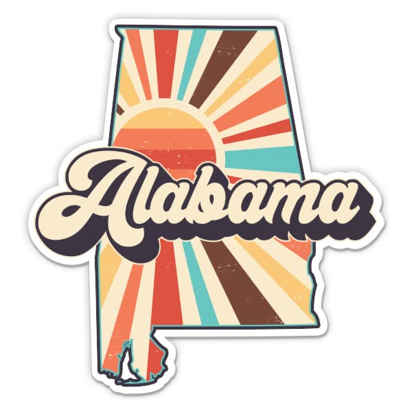 Alabama Retro Style State Sticker, 3 in | For Water Bottle, Tumbler, Car, Laptop, Phone, Waterproof Vinyl Decal