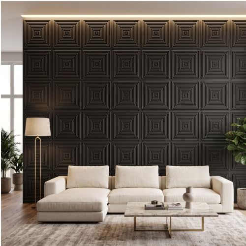 Image of Kayra Decor 3D PVC Wall Panels for Bedroom & Living Room | Pryamid Design |Black Color | 19.7 x 19.7 Inch | Pack of 12 | 32.28 Sq Ft