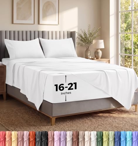 Extra Deep Pocket Queen Sheet Set - 4PCs Fits Up to 21 Inches...