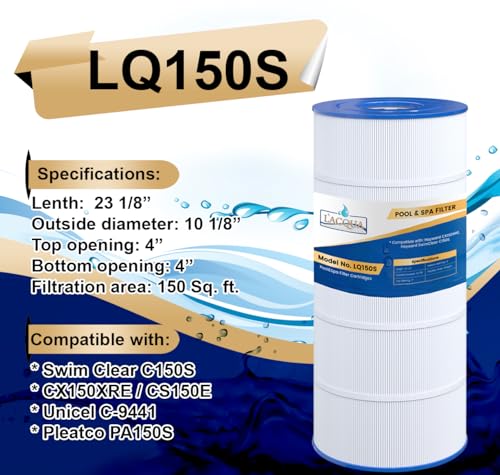 LACQUA FILTER REPLACEMENT LQ150S 150SqF for Hayward SwimClear C150S, CX150XRE, CS150E, Unicel C-9441, Pleatco PA150S