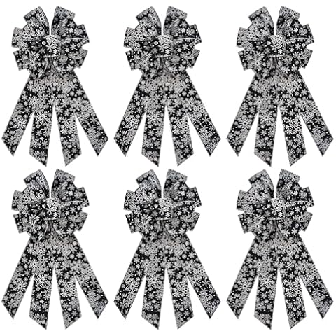 6PCS Black Christmas Bow with Snowflake, 9.8" x 20" Large Christmas Valentine's Day Wreath Bow Christmas Tree Topper Ornament Bow for Home Wreath Tree Decoration (6,9.8X 20 Inch) Cover