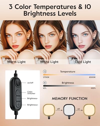Image of Desktop Video Conference Light for Zoom Meeting, Work from Home, Live Streaming with Nature Soft Light, Adjustable Brightness and Color Temp and Flexible Stand & Versatile Phone Holder