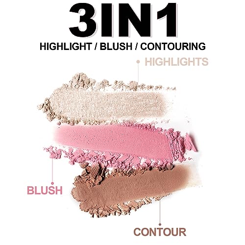 Erinde Mini Highlighter, Bronzer & Blush Powder Palette, Matte Shimmer Powder Makeup, Tiny Face Palette with Mirror All in One, Blendable, Travel Friendly, Cruelty Free, 3 Colours - Image 4