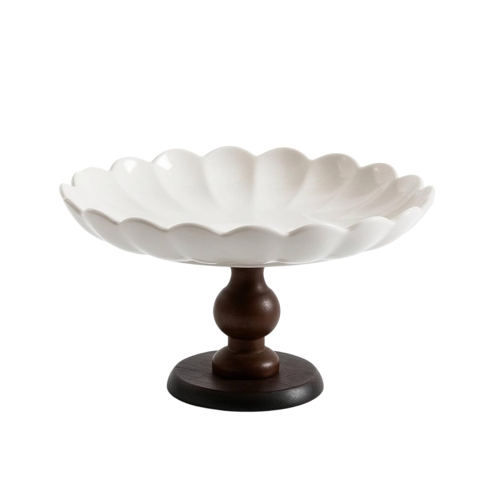 Fruttiera con Piedistallo Decorativo | Elegante, Bianca, Fruttiera con Base in Legno, per Feste