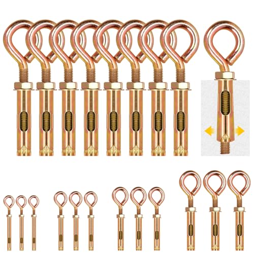 Image of Glarks 8pcs M16 Concrete Eye Bolts, Carbon Steel Expansion Screws Closed Hook Bolts, Colored Zinc Plated Expansion Eye Bolt Screw Anchor for Wall Masonry Concrete Expansion Heavy Duty Bolts