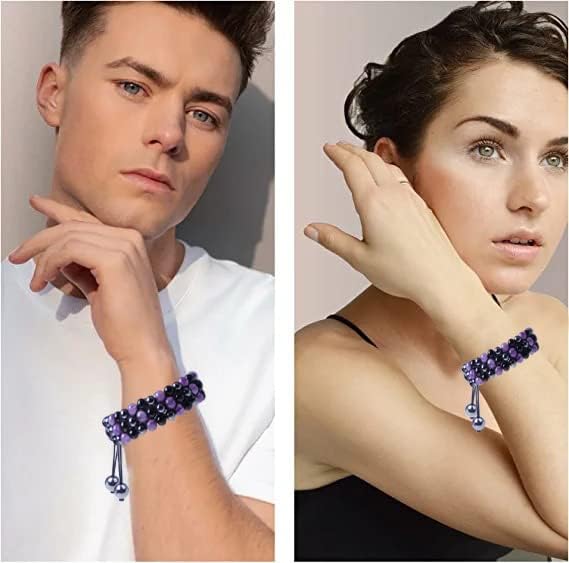 Miniatura 5 de Triple Protection Bracelet for Women, Genuine Healing Crystal Bracelet Amethyst Black Obsidian Hematite,Handmade Energy Crystal Beads Bracelet Bring