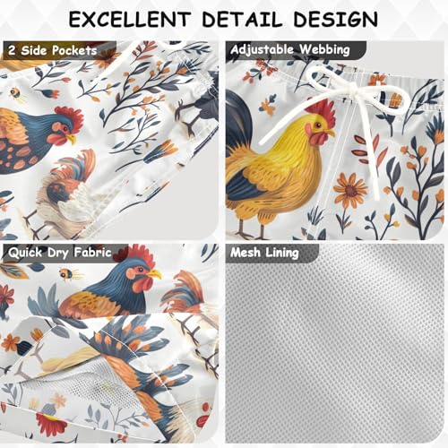 Pigsaly Boys' Swim Board Shorts Yellow Flower Colorful Roosters Boy's Swim Trunks Kids Swimwear 4T3