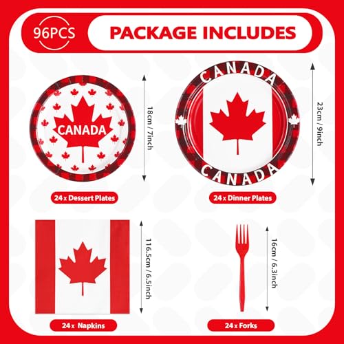 Image of Grencian 96Pcs Canadian Flag Party Supplies Canada Day Party Plates and Napkins Red White Maple Leaves Tableware Sets Canada Birthay Decorations Favors for Anniversary Family Gathering Serves 24