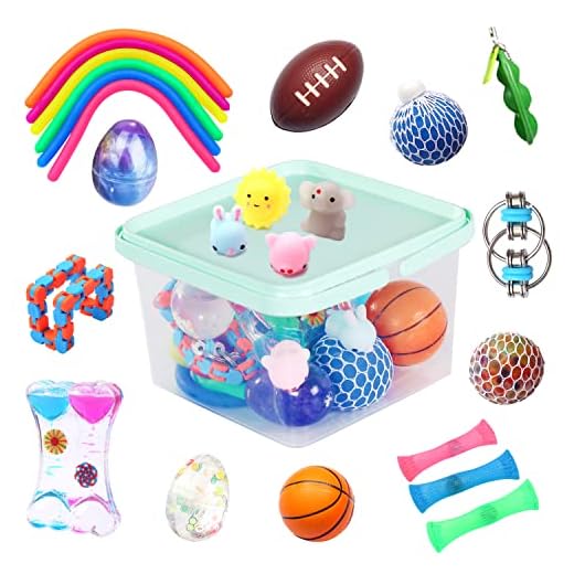 24 Pack Bundle Sensory Fidget Toys Set-Liquid Motion Timer/Grape Ball/Mochi Squishy/Stretchy String/Flippy Chain/Easter Egg/Marble Mesh/Squeeze Bean/Cube for Autistic Kids, ADHD, Anti-Stress Toys