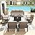 Kullavik Aluminum Patio Furniture Set,7 Pieces 7 Seat Metal Outdoor Furniture Conversation Set w/45 Propane Gas Fire Pit&Swivels,Khaki