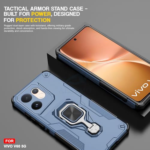 Image of AESTMO Armor Back Cover for Vivo V60 / V60E / T4 Pro 5G | Ring Holder & Kickstand & Camera Protection in-Built | 360 Degree Protection Back Case Cover (Blue)