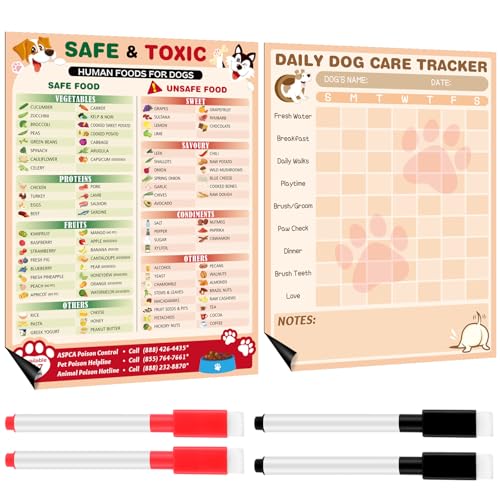 Pasimy 2 Pcs Dog Feeding Food Chart Magnet Safe and Toxic Foods L...