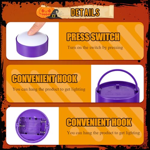Image of Riakrum 6 Pieces Halloween Remote Timer LED Lights with Remote Summer Halloween LED Pumpkin Lights Battery Operated Lantern Bright Flameless Candle(Purple,Warm Light)