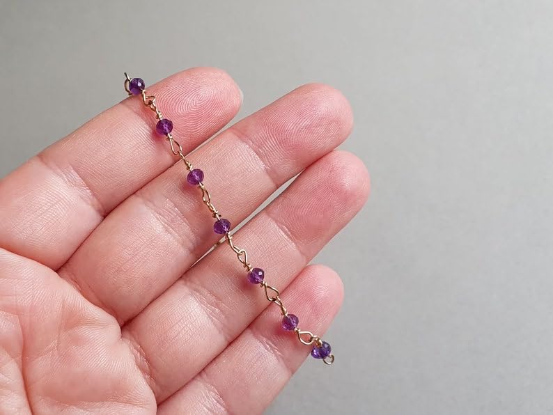 LKBEADS Amethyst bracelet, rondelle 4mm faceted 6inch Sterling Silver Stacking Beaded Bracelet, Simple Layering, Dainty Gemstone Bracelet, Fine Jewelry, Minimalist,