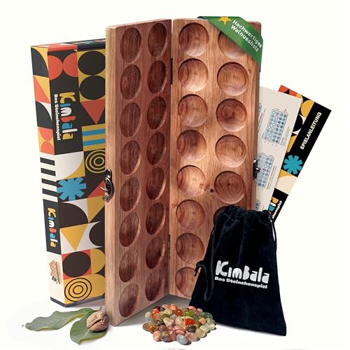 Spielario® Kimbala | Steinchenspiel | Kalaha Spiel | Mancala | Hus | Bao | Edelsteinspiel | Steinspiel | Spannendes Strategiespiel aus Holz | Für Kinder und Erwachsene | inkl. Beutel und Verpackung