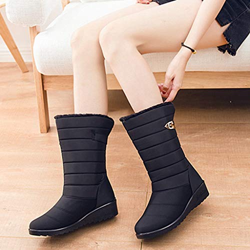 MIOKE Women's Waterproof Rain Mid Wide Calf Snow Boots Warm Fur Lightweight Slip On Winter Cold Weather Boot 7