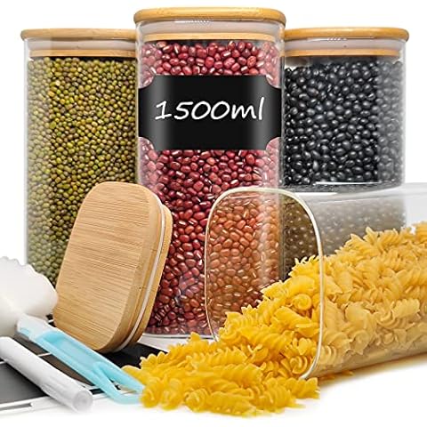 YOCOLE 1500ml Tarros de Cristal con Tapa de Bambu Cover