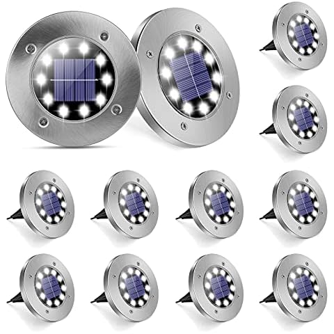 SUNNEST Solar Ground Lights, 12Pack 10LED Solar Garden Lights Outdoor Waterproof Lights Fence Outside Lights Solar Powered for Lawn Landscape Pathway Patio(White) Cover