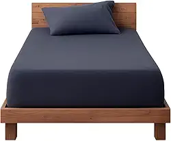 Decolab Jogo de Lençol Malha 100% Algodão Extra Macio - Roupa De Cama Antiácaro, Inclui Lençol Com Elástico (Forro) E Fronhas (Azul-marinho, Solteiro Simples)