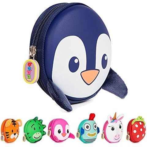 boppi Kids Keyring Pouch Coin Purse Mini Travel Wallet Keychain Holder Zipper Clutch Bag - Blue Penguin Cover