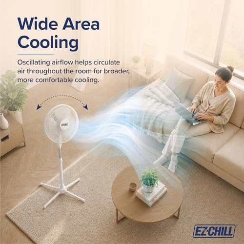 Image of EZ-CHILL 16 inch Oscillating Pedestal Fan with Folding Base - White