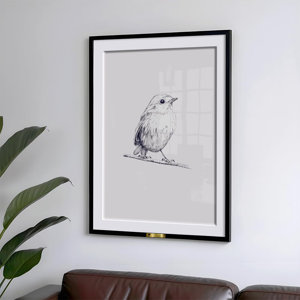 Telinchi Minimal Bird Sketch Wall Painting – Elegant Black & White Nature Art Framed Wall Decor for Living Room & Bedroom