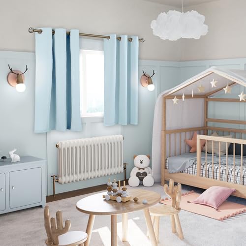 Image of YoungsTex Baby Blue 100% Blackout Curtains 54 Inches Length for Kids Bedroom, Thick Full Light Blocking Thermal Insulated Window Drapes for Nursery Noise Reduce, 2 Panels, 42 X 54 Inch