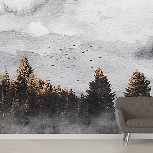 SIGNWIN Removable Wall Sticker/Wall Mural Pastel Watercolor Misty Pine Tree