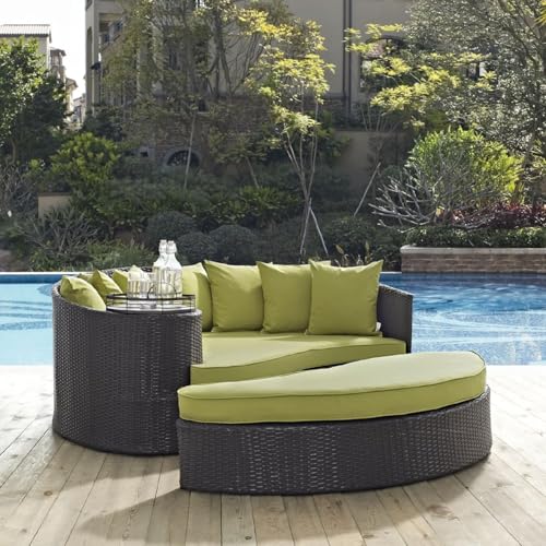 Image of BRISHI Outdoor Patio Daybed /Sunbed /Swimming Pool Side /Sun Lounger /Garden /Terrace /Balcony /Wicker and Rattan Daybed (Dark Brown /Green)
