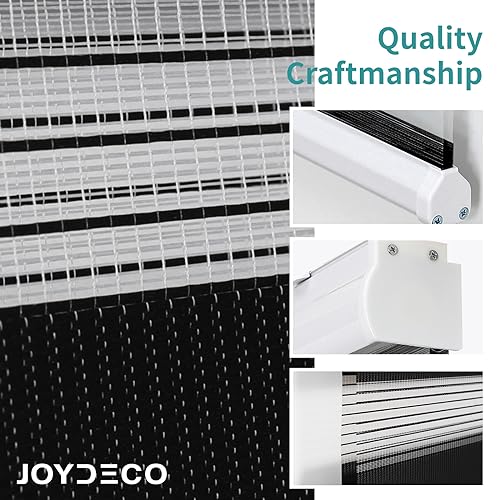 Joydeco Cordless Zebra Blinds for Windows, Dual Layer Free-Stop Zebra Shades Privacy Light Control for Day and Night, Light Filtering Sheer Blinds for Indoor Windows (Black, 55" W x Custom H)