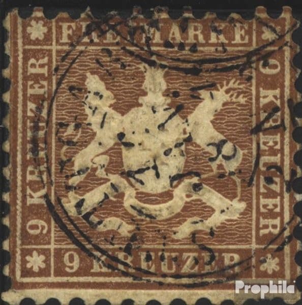 Sello Württemberg 28a clásico de 1863 usado coleccionismo de escudos heráldicos postales