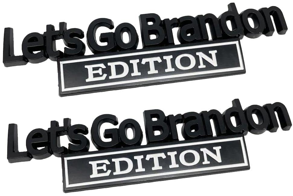LINHAO 2pcs Let's Go Brandon Edition 3D Metal Car Badges (Black and White)