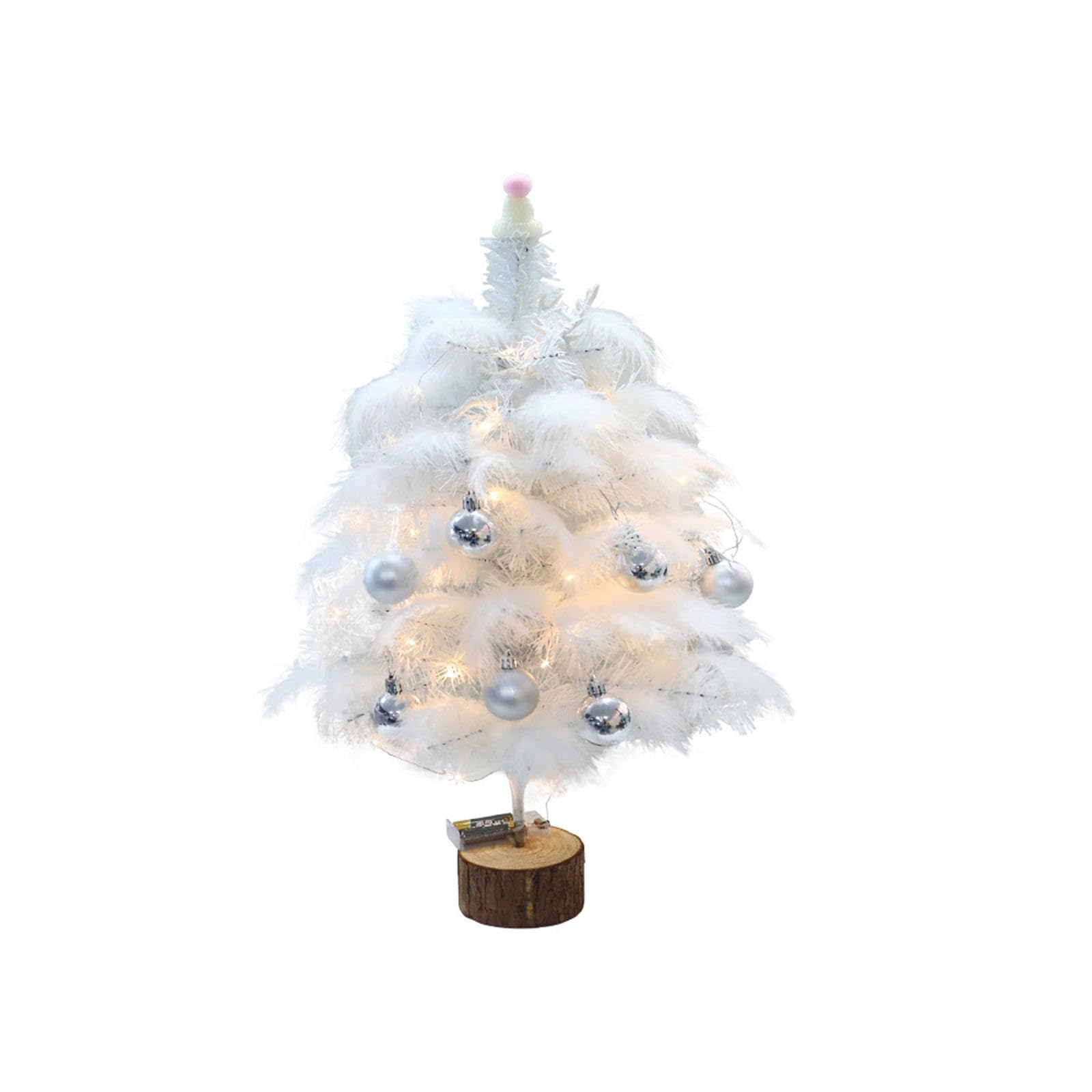 Buxuaaaa White Feather Christmas Tree With Light Ornaments Tabletop Christmas Tree, Easy To Assemble Cheerful Designs Flannel Base