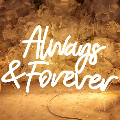 Planzo Always & Forever Led Neon Sign Light Wedding Birthday Party Backdrop Wall Decor Hanging Sign Bedroom Propose Anniversary Christmas Gifts 15.7”L X 9.4” USB Warm