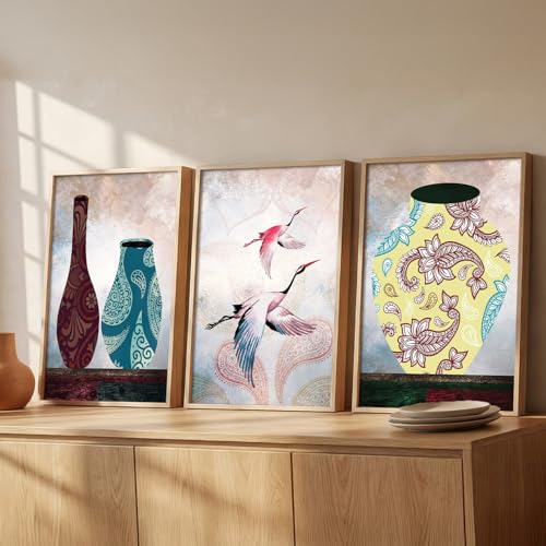 Image of kotart Set of 3 Framed Paintings for Wall Decoration Abstract Paintings Modern Art Wall Painting for Living Room Bedroom - Paintings with Frame (Art 9, 13x17 inch)